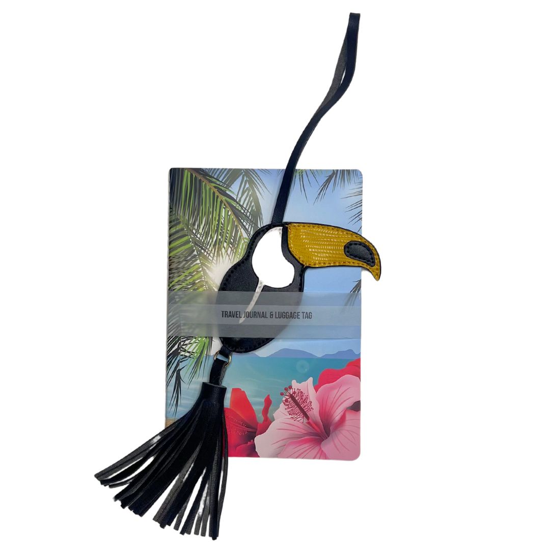 Tropical Travel Journal & Toucan Vegan Leather Luggage Tag Set