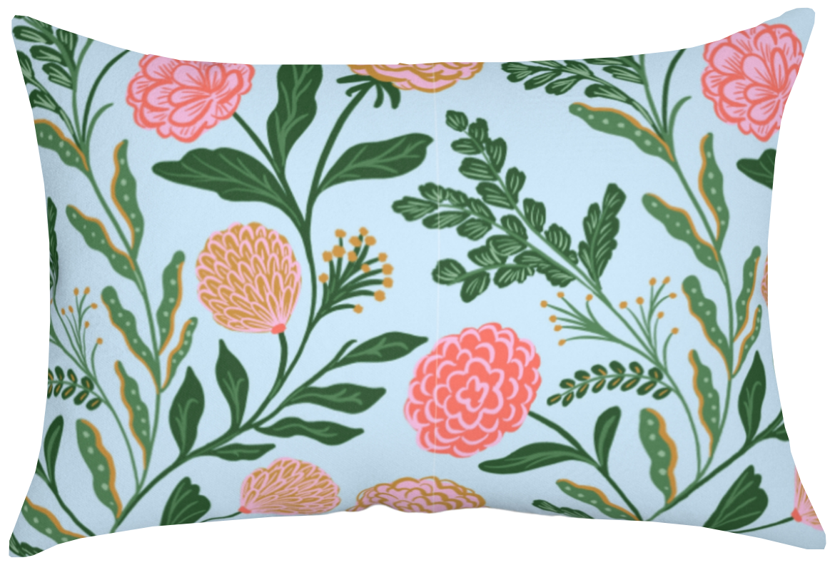 Blue Floral Satin Pillowcase