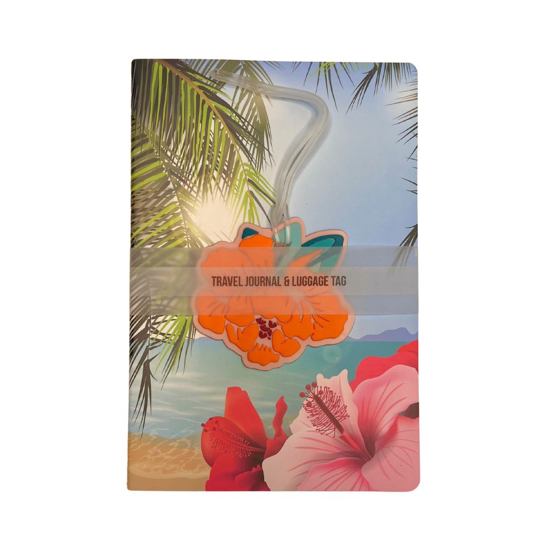 Tropical Travel Journal & Orange Flower Luggage Tag Set