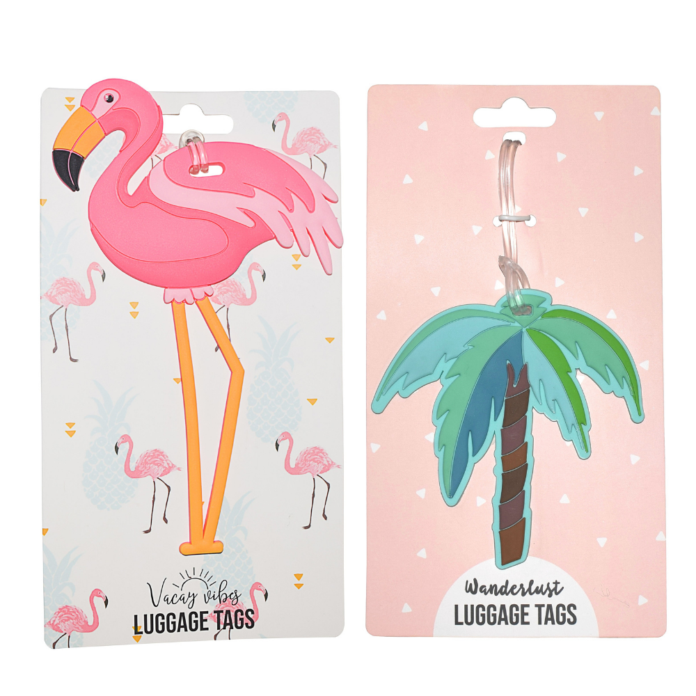 Leggy Flamingo & Palm Tree Silicone Luggage Tag - Set of 2