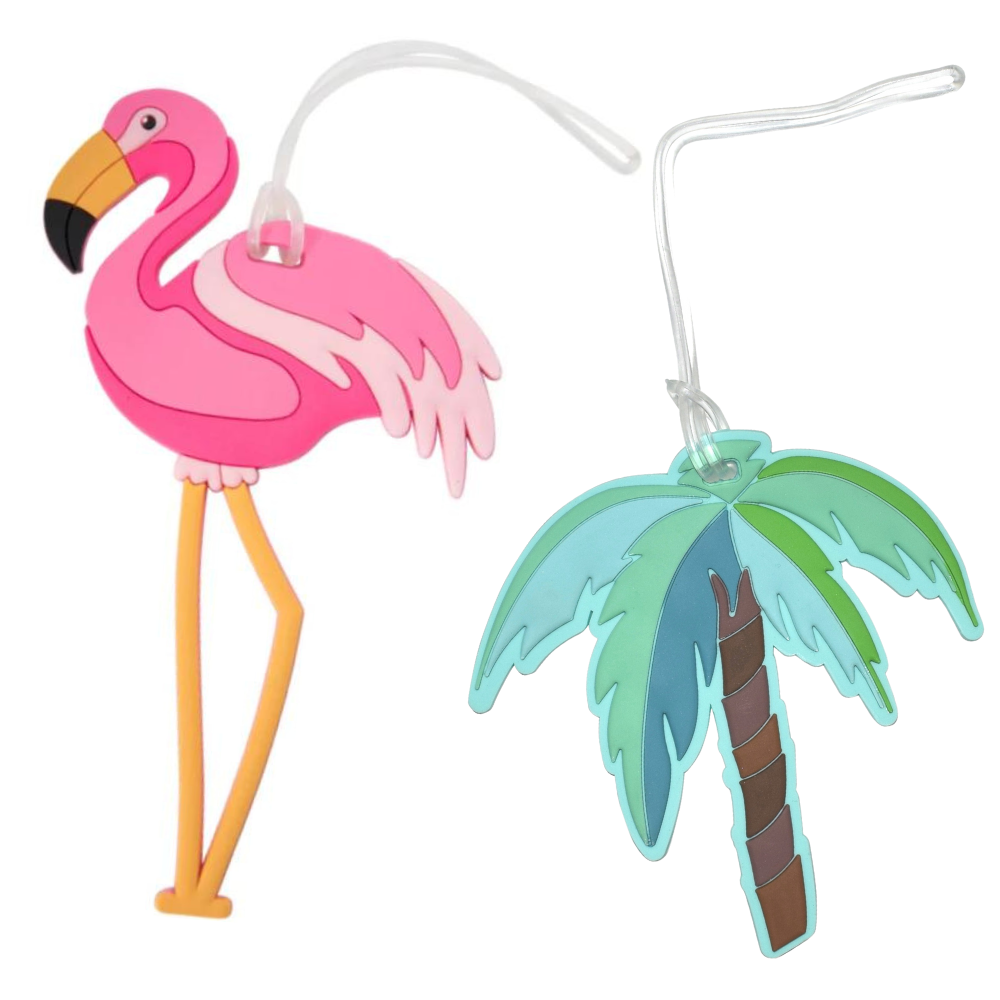Leggy Flamingo & Palm Tree Silicone Luggage Tag - Set of 2