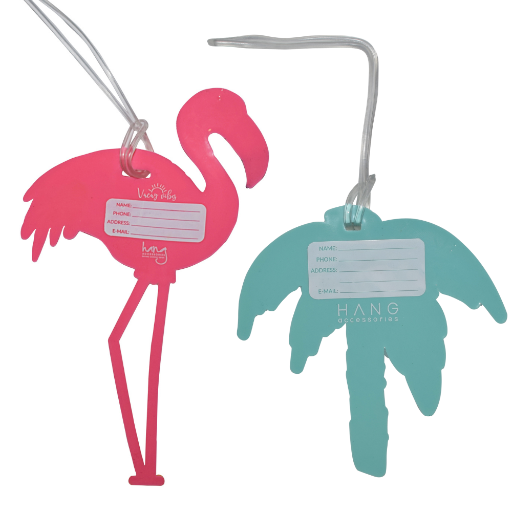 Leggy Flamingo & Palm Tree Silicone Luggage Tag - Set of 2