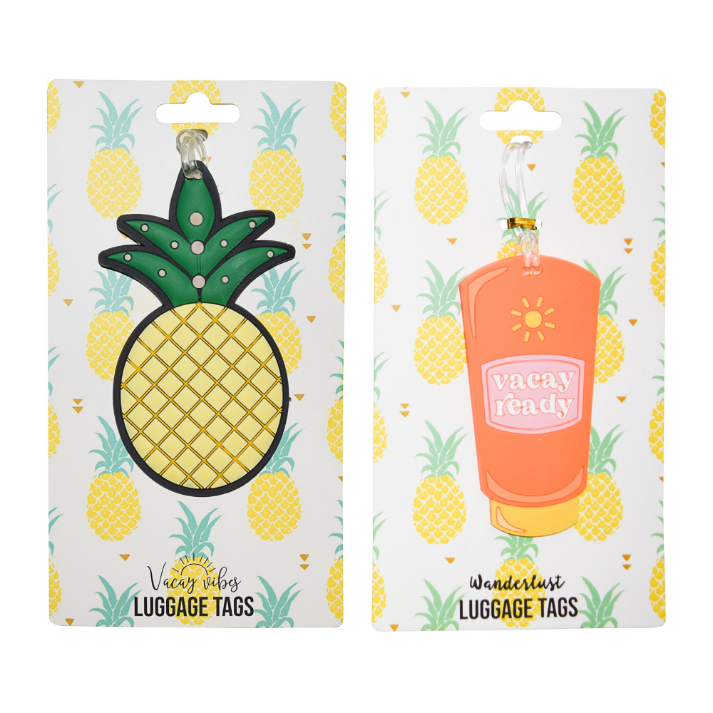 Pineapple & Sun Tan Lotion Silicone Luggage Tag Set of 2