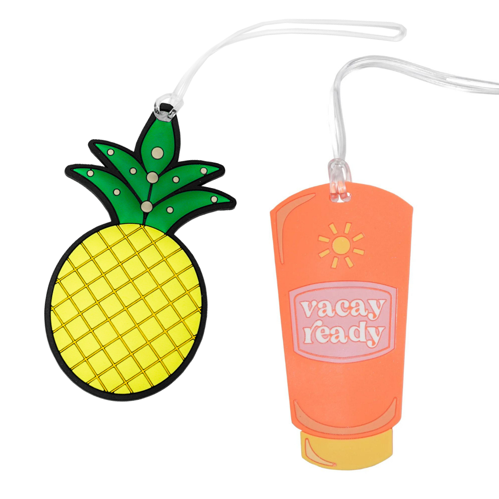 Pineapple & Sun Tan Lotion Silicone Luggage Tag Set of 2