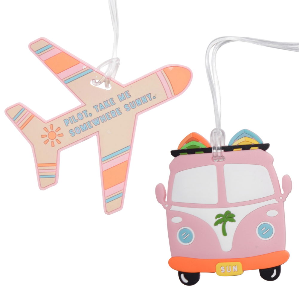 Sunny Plane & VW Bus Silicone Luggage Tag Set of 2