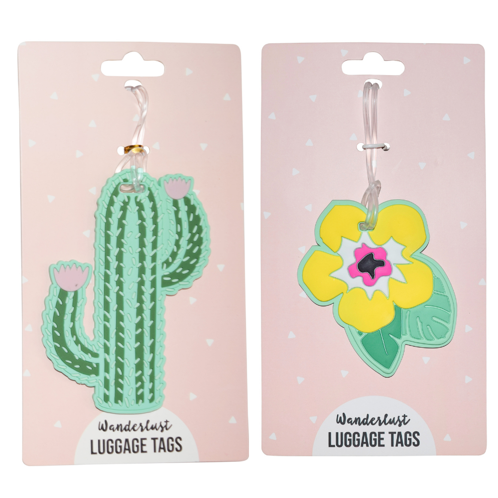 Natural Cactus & Yellow Flower Silicone Luggage Tag Set of 2