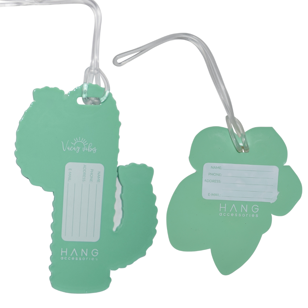 Natural Cactus & Yellow Flower Silicone Luggage Tag Set of 2
