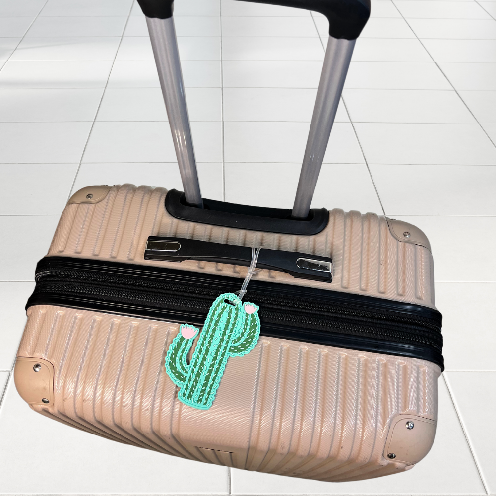 Natural Cactus & Yellow Flower Silicone Luggage Tag Set of 2