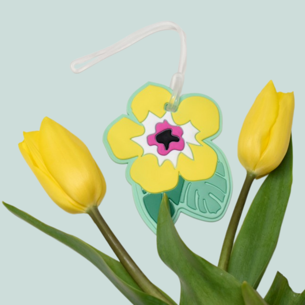 Natural Cactus & Yellow Flower Silicone Luggage Tag Set of 2