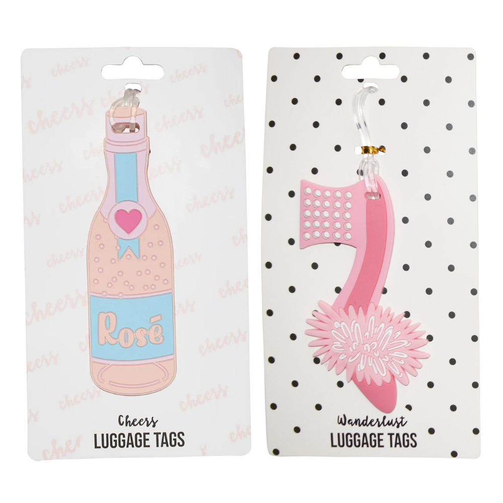 Fuzzy Heel & Rose Bottle Silicone Luggage Tag Set of 2