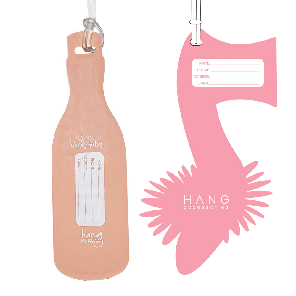 Fuzzy Heel & Rose Bottle Silicone Luggage Tag Set of 2
