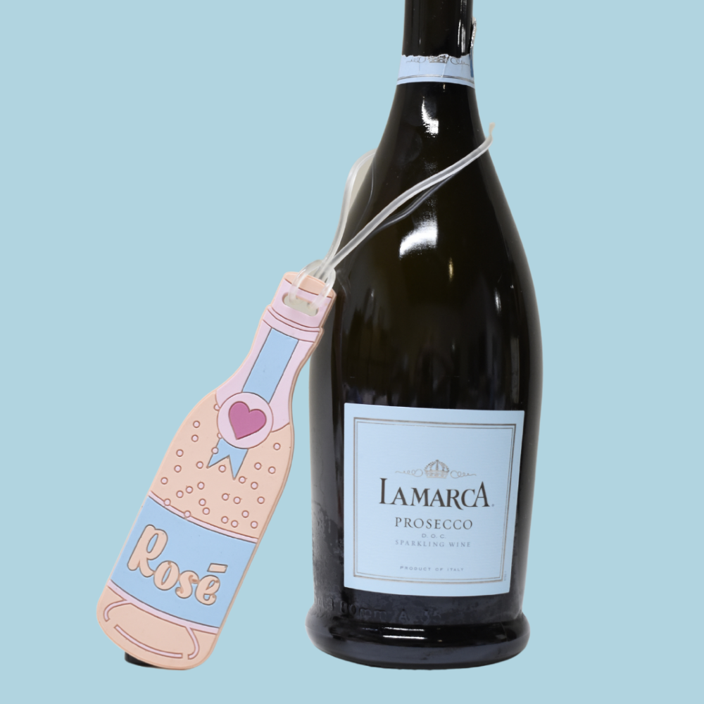 Fuzzy Heel & Rose Bottle Silicone Luggage Tag Set of 2