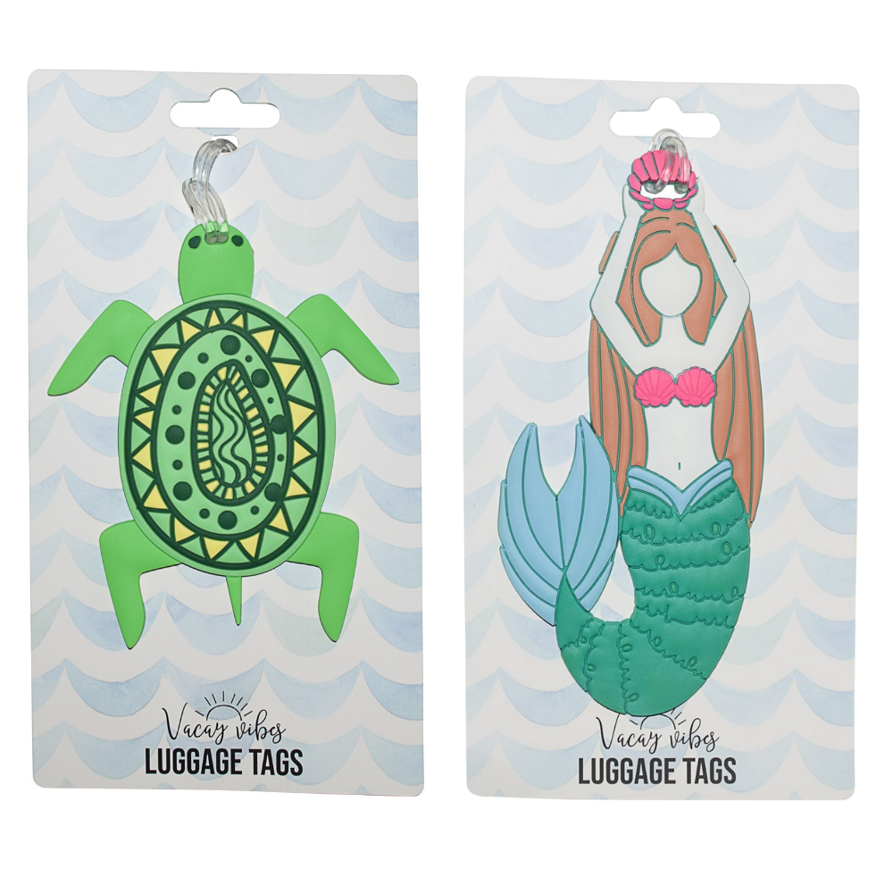 Mermaid & Sea Turtle Silicone Luggage Tag Set of 2