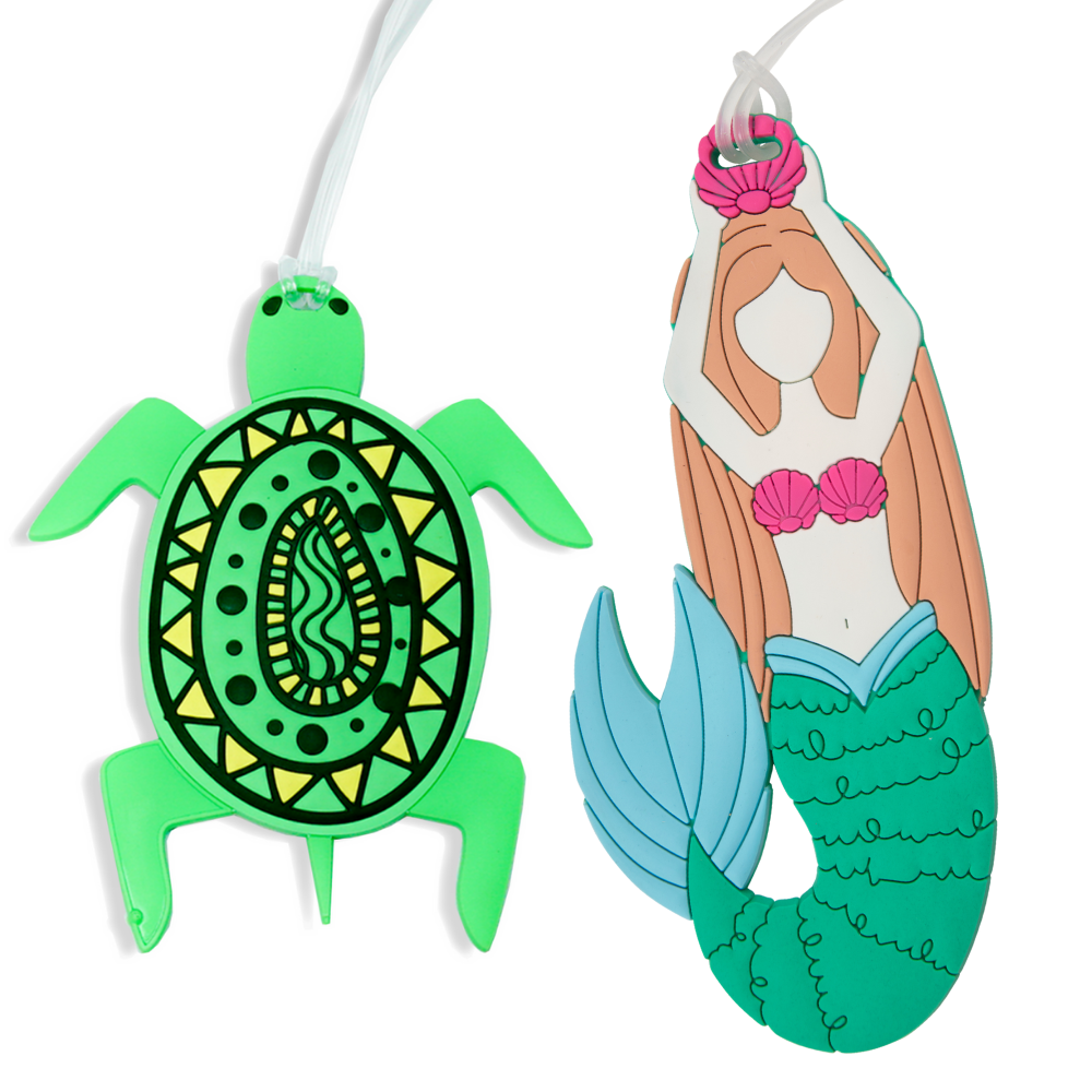 Mermaid & Sea Turtle Silicone Luggage Tag Set of 2