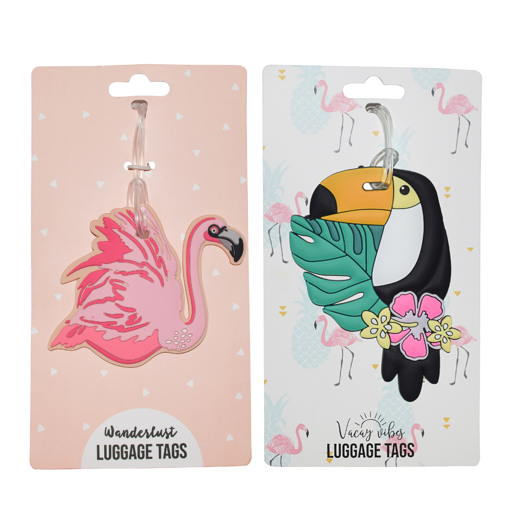 Toucan & Sophisticated Flamingo Silicone Luggage Tag Set of 2