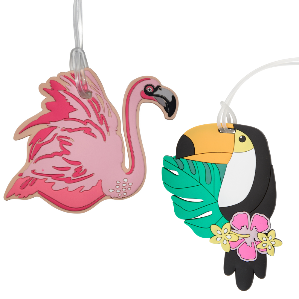 Toucan & Sophisticated Flamingo Silicone Luggage Tag Set of 2