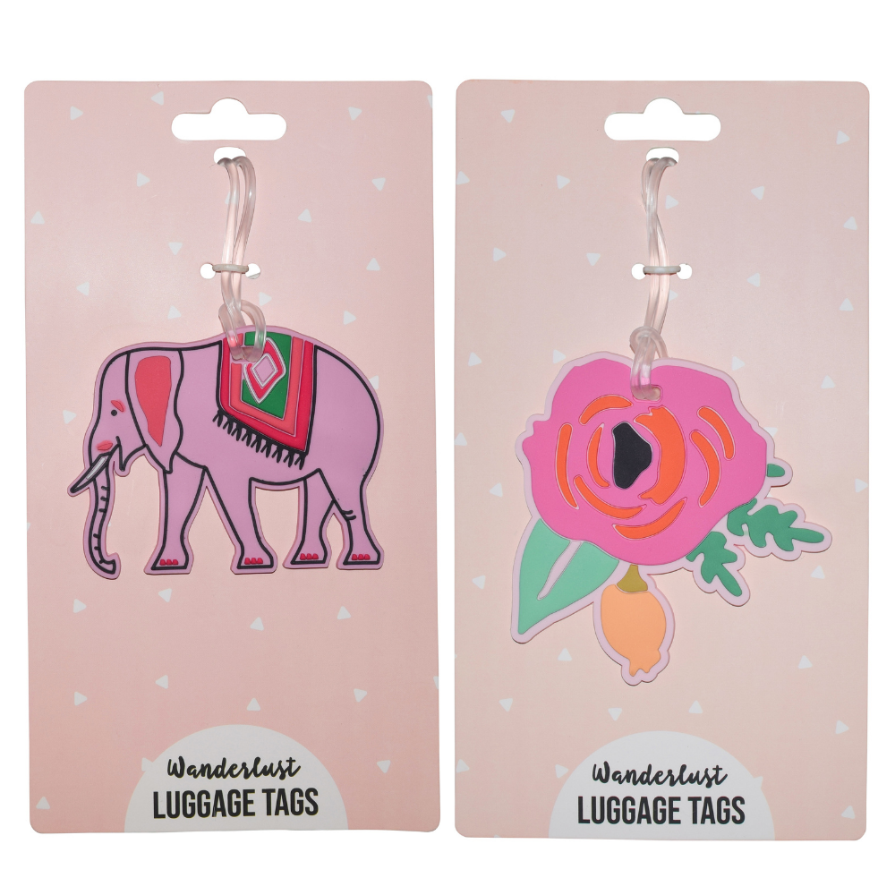 Elephant & Pink Flower Silicone Luggage Tag Set of 2