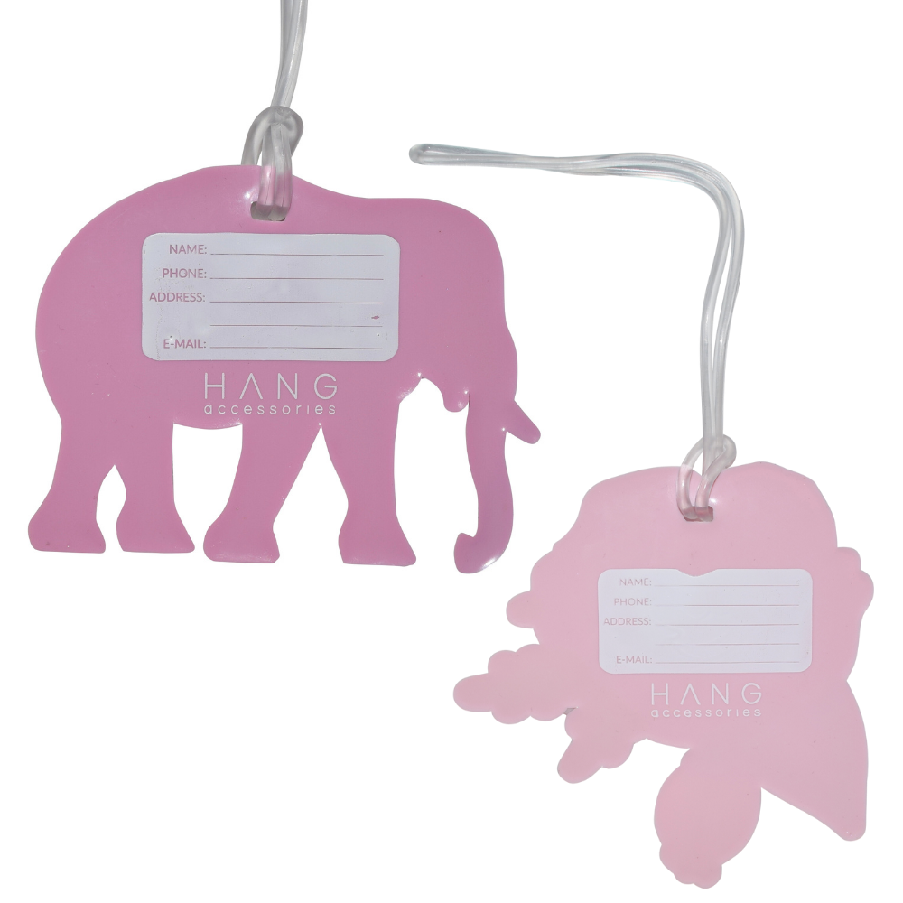 Elephant & Pink Flower Silicone Luggage Tag Set of 2