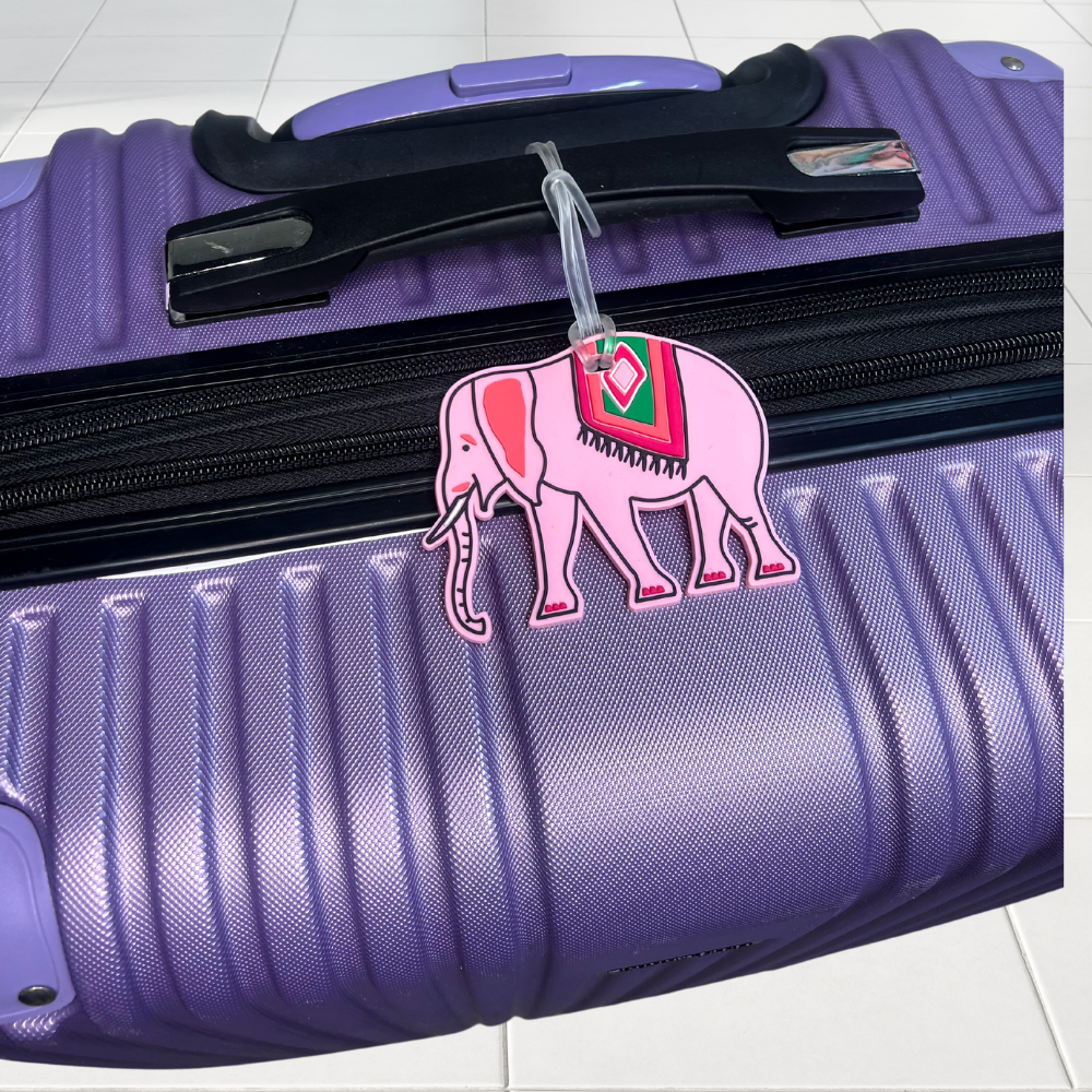 Elephant & Pink Flower Silicone Luggage Tag Set of 2