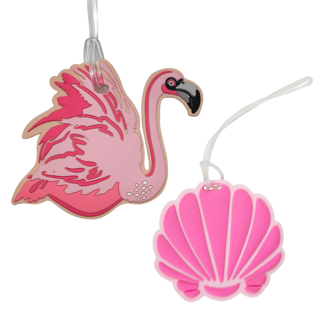 Seashell & Sophisticated Flamingo Silicone Luggage Tag Set of 2