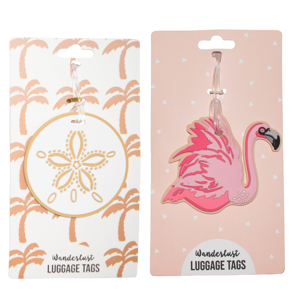 Sand Dollar & Sophisticated Flamingo Silicone Luggage Tag Set of 2