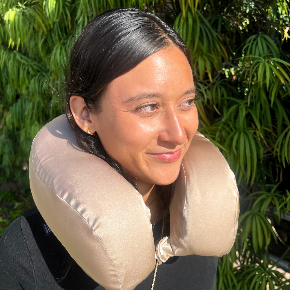 Taupe Satin Memory Foam Neck Pillow