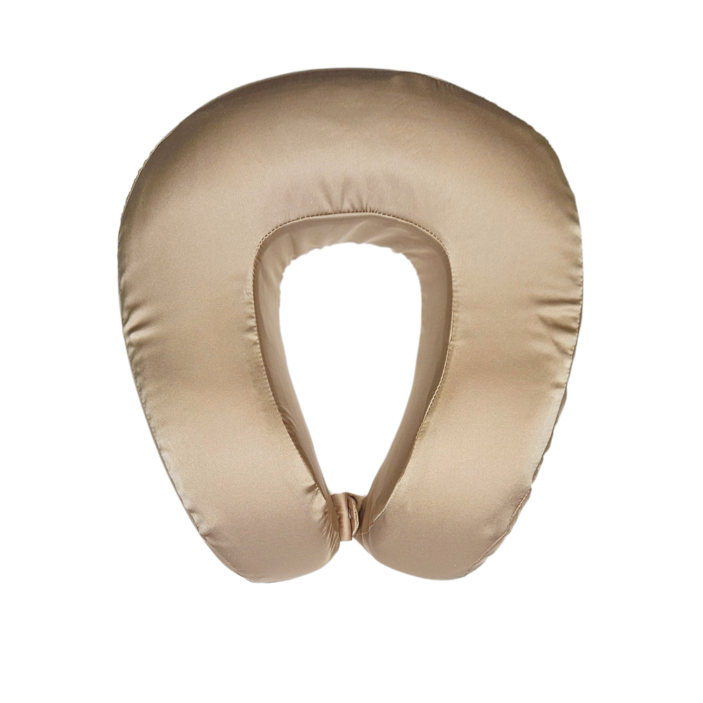 Taupe Satin Memory Foam Neck Pillow and Satin Eye Mask Set