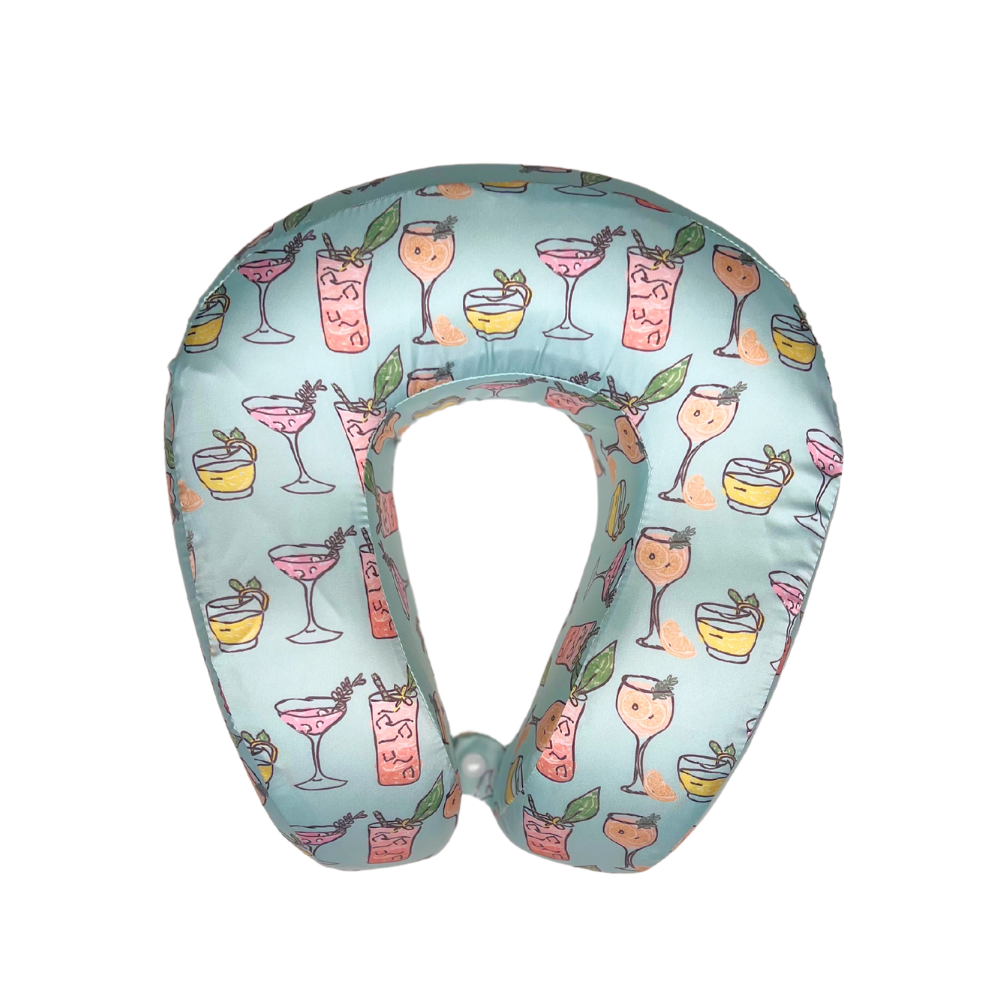 Tropical Cocktails Satin Memory Foam Neck Pillow and Cocktails Satin Eye Mask Set
