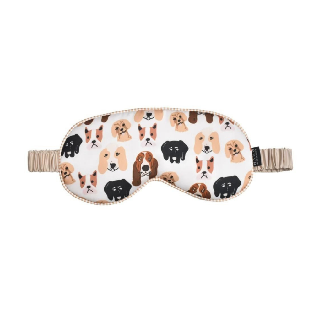 Taupe Satin Memory Foam Neck Pillow and Dog Satin Eye Mask Set