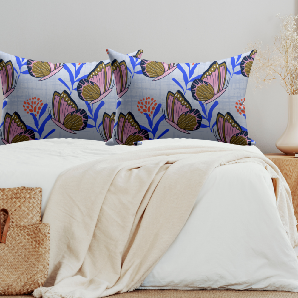 Butterflies Satin Pillowcase & Taupe Satin Eye Mask Sleep Set