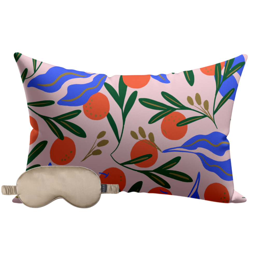 Taupe Eye Mask & Italian Orange Pillowcase Satin Set