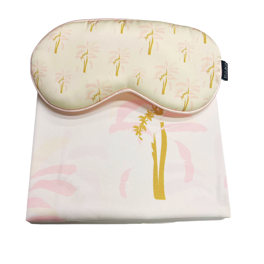 Pink Palm Eye Mask & Palm Pillowcase Satin Set