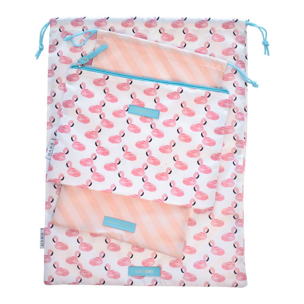 3 Piece Travel Bag Set Flamingo