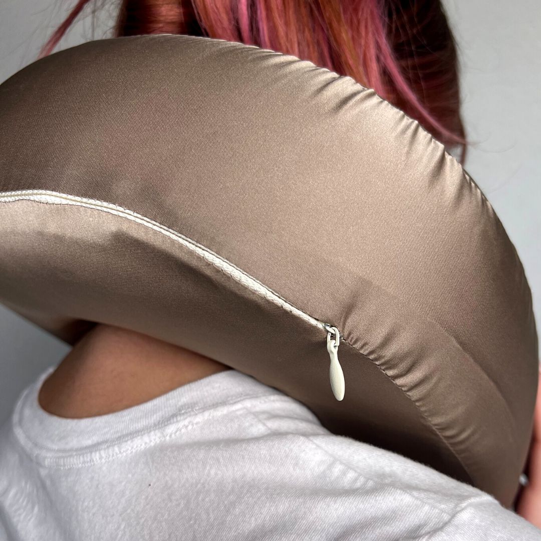 Taupe Satin Memory Foam Neck Pillow and Cheetah Satin Eye Mask Set