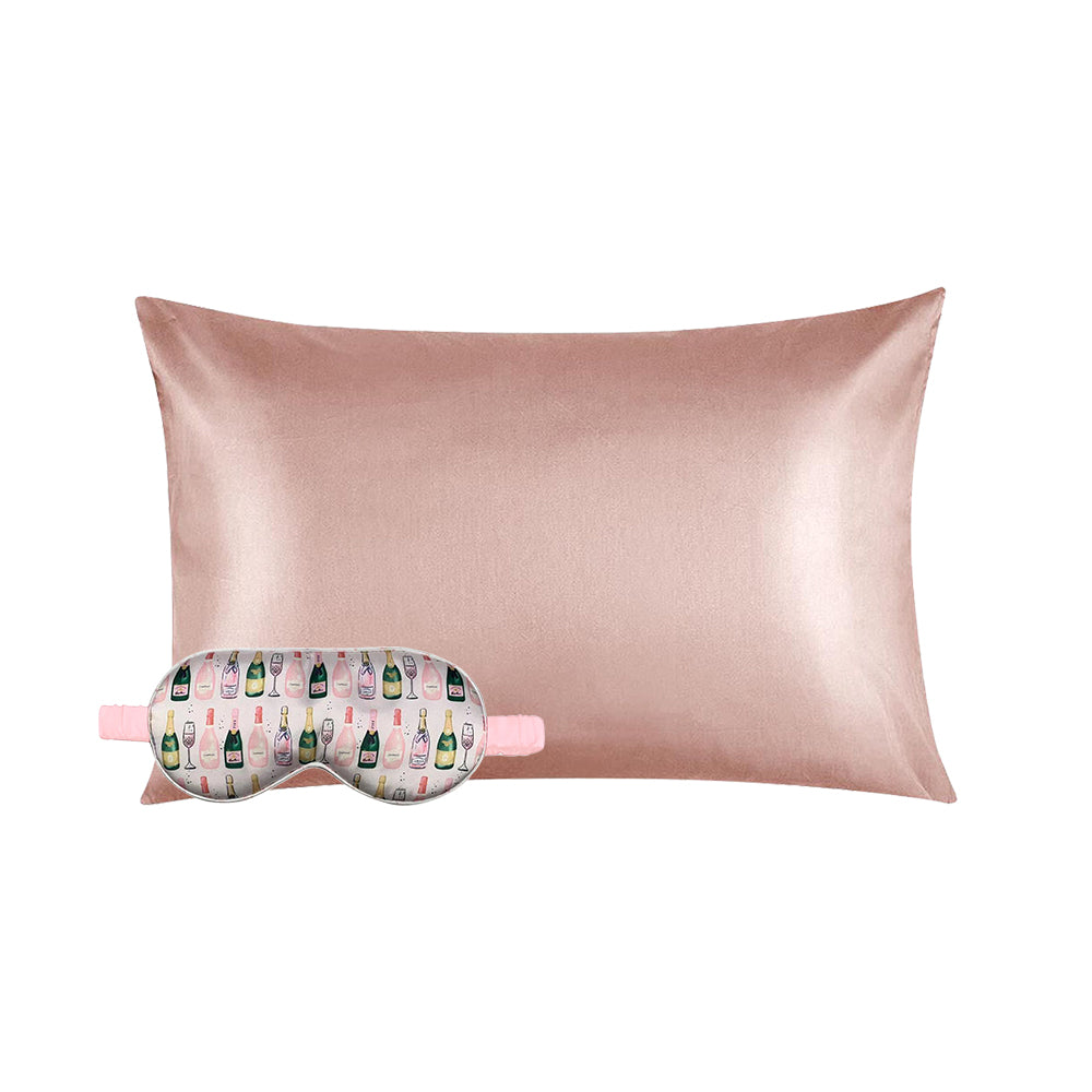 Champagne Eye Mask & Blush Pillowcase Satin Set