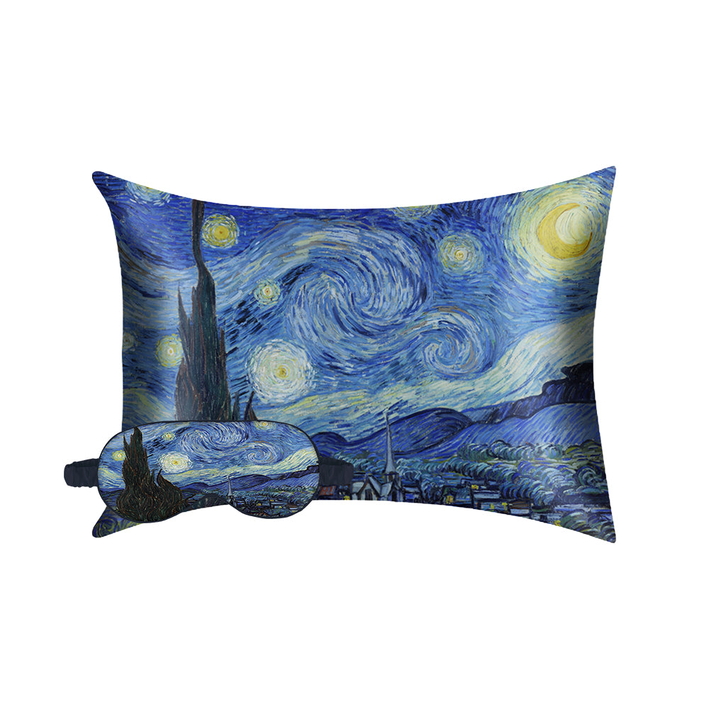 Starry Night Eye Mask & Starry Night Pillowcase Satin Set