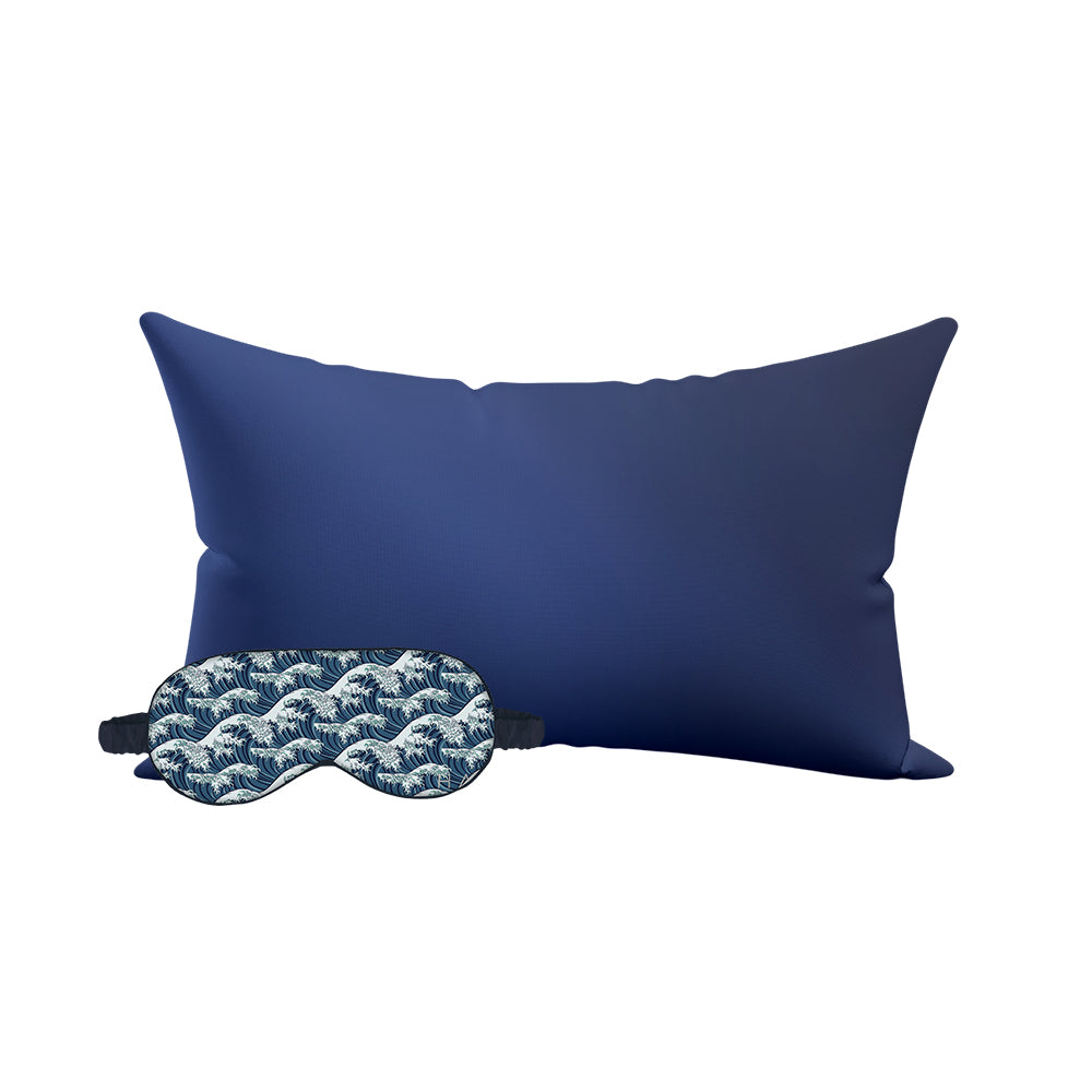 Wave Eye Mask & Ocean Blue Pillowcase Satin Set