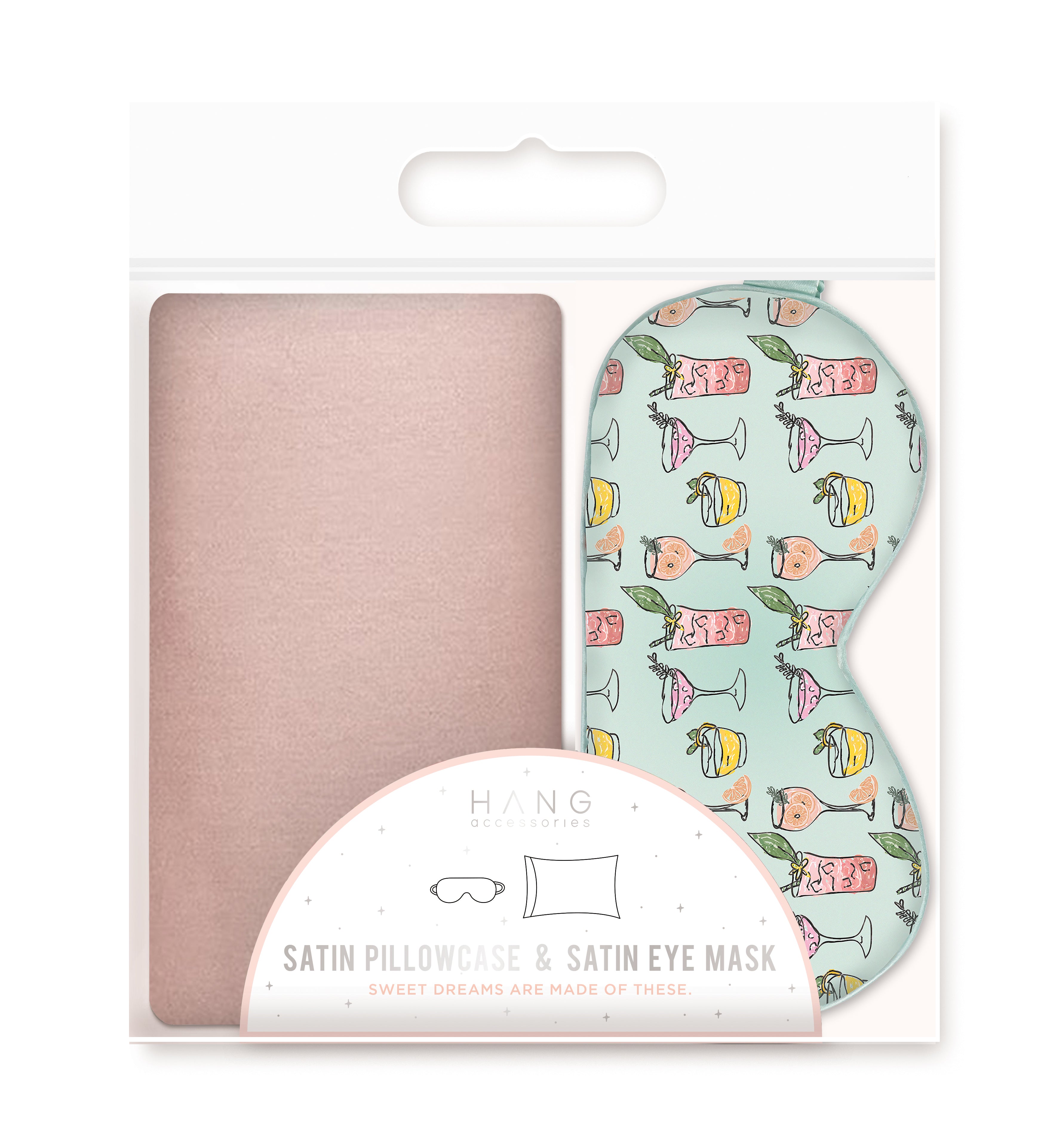 Cocktail Eye Mask & Blush Pillowcase Satin Set