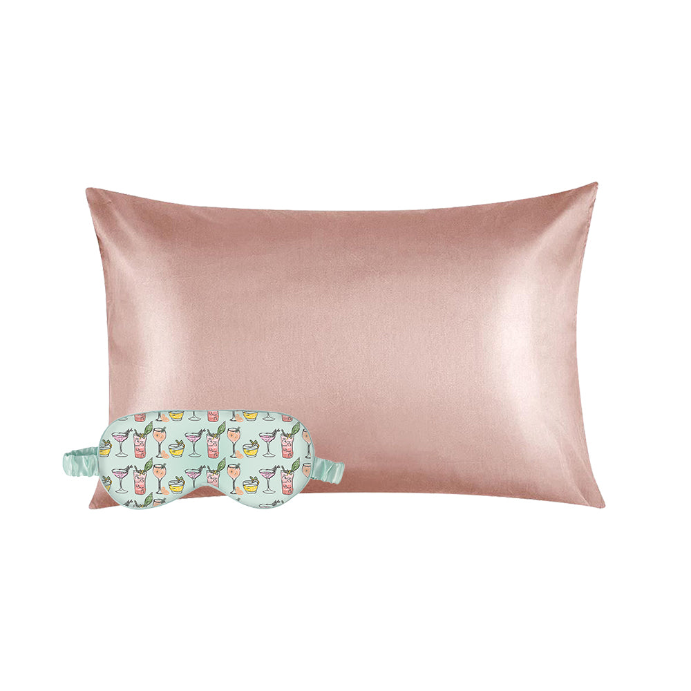 Cocktail Eye Mask & Blush Pillowcase Satin Set