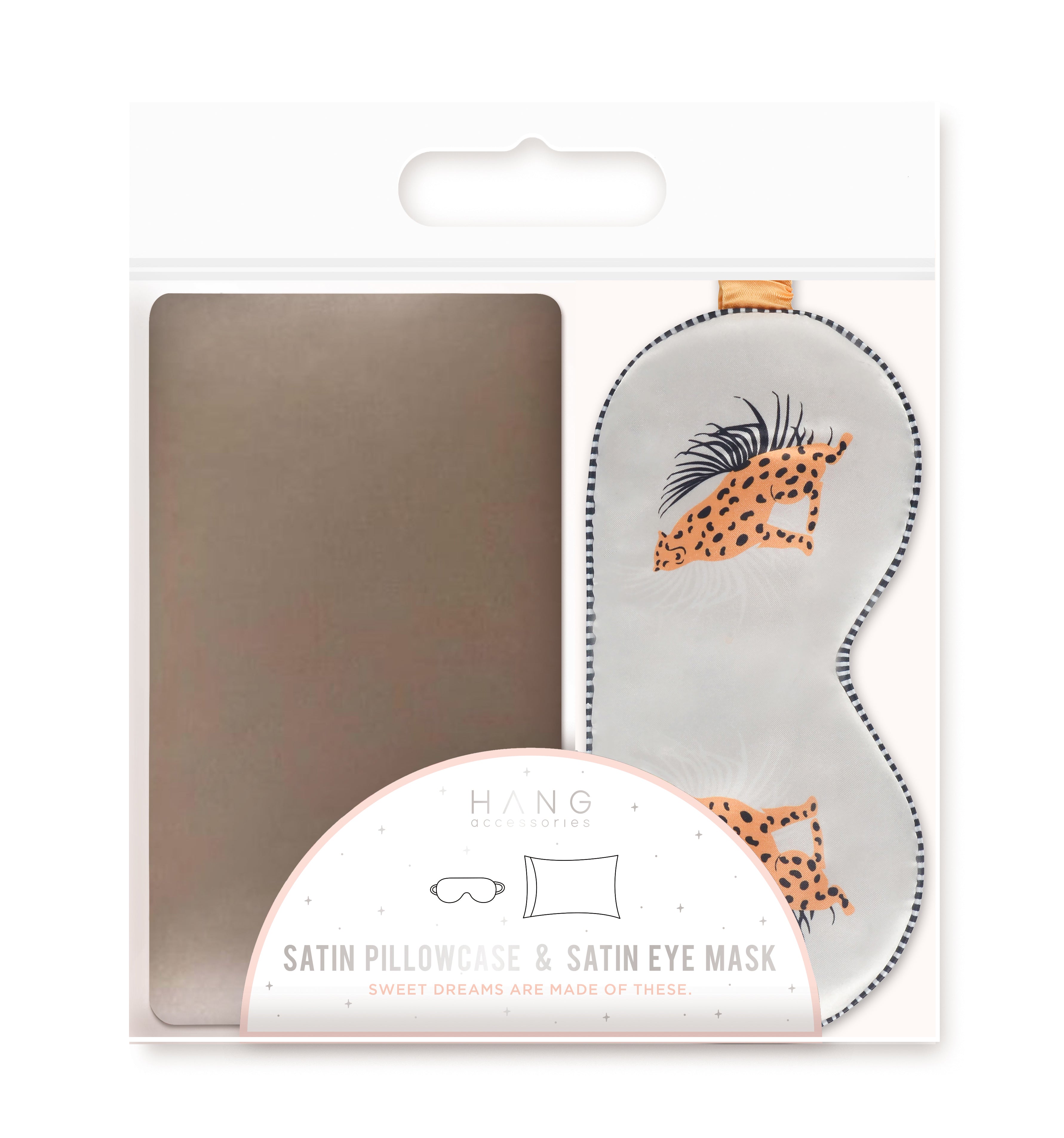 Cheetah Eye Mask & Taupe Pillowcase Satin Set