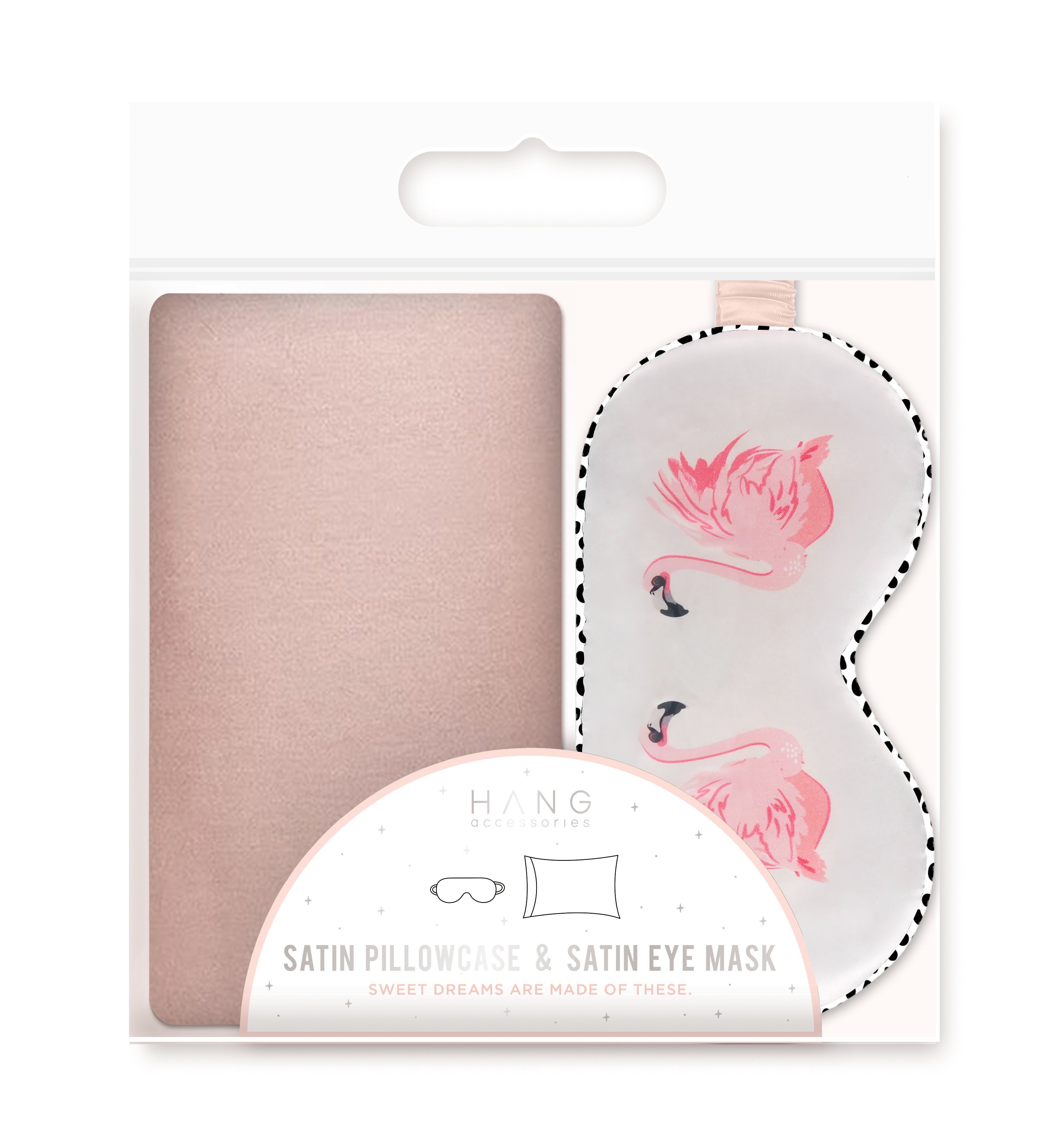Flamingo Eye Mask & Blush Pillowcase Satin Set