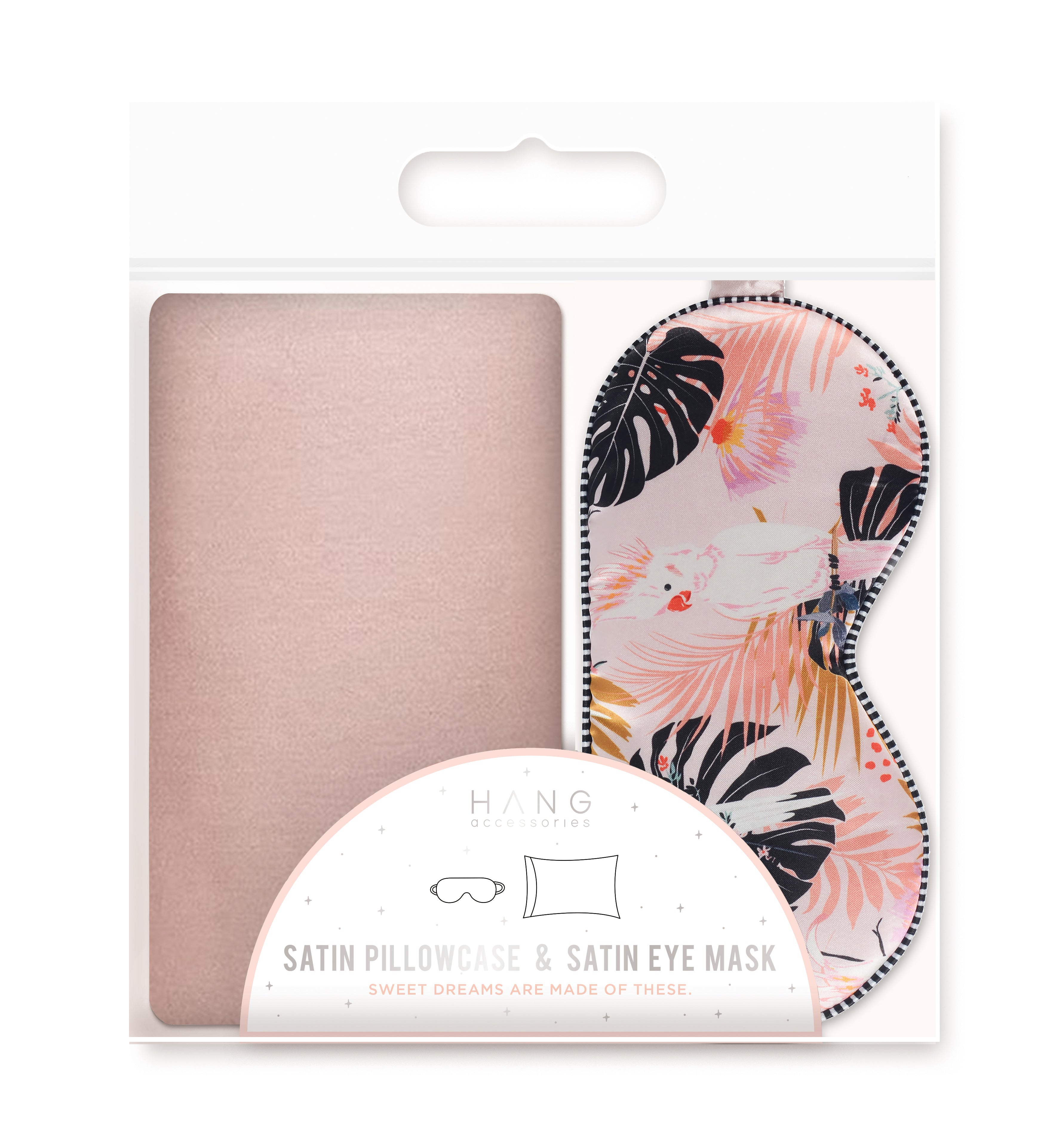 Parrot Eye Mask & Blush Pillowcase Satin Set