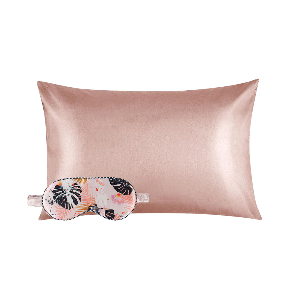 Parrot Eye Mask & Blush Pillowcase Satin Set