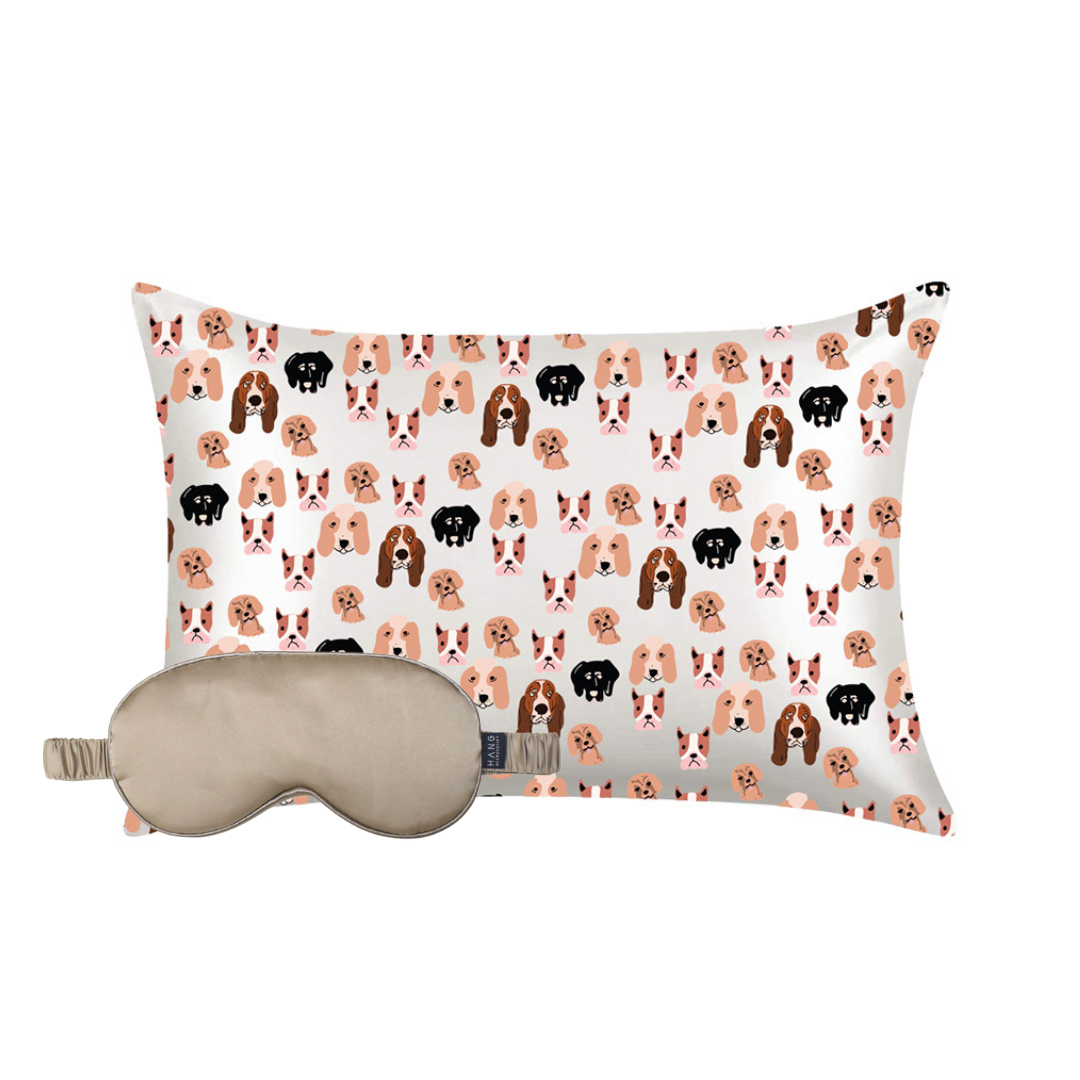 Taupe Eye Mask & Dog Pillowcase Satin Set