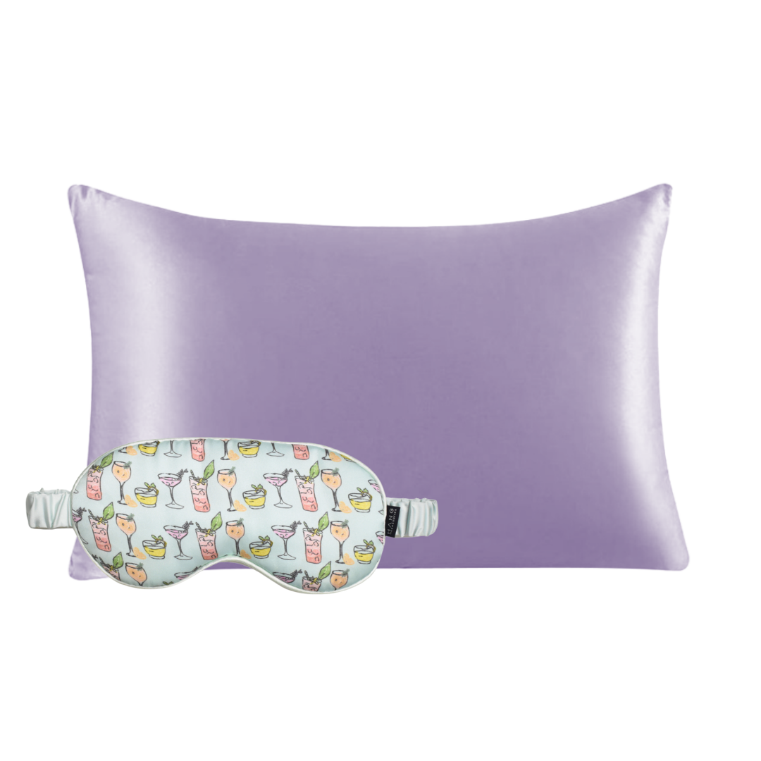 Cocktail Eye Mask & Periwinkle Pillowcase Satin Set