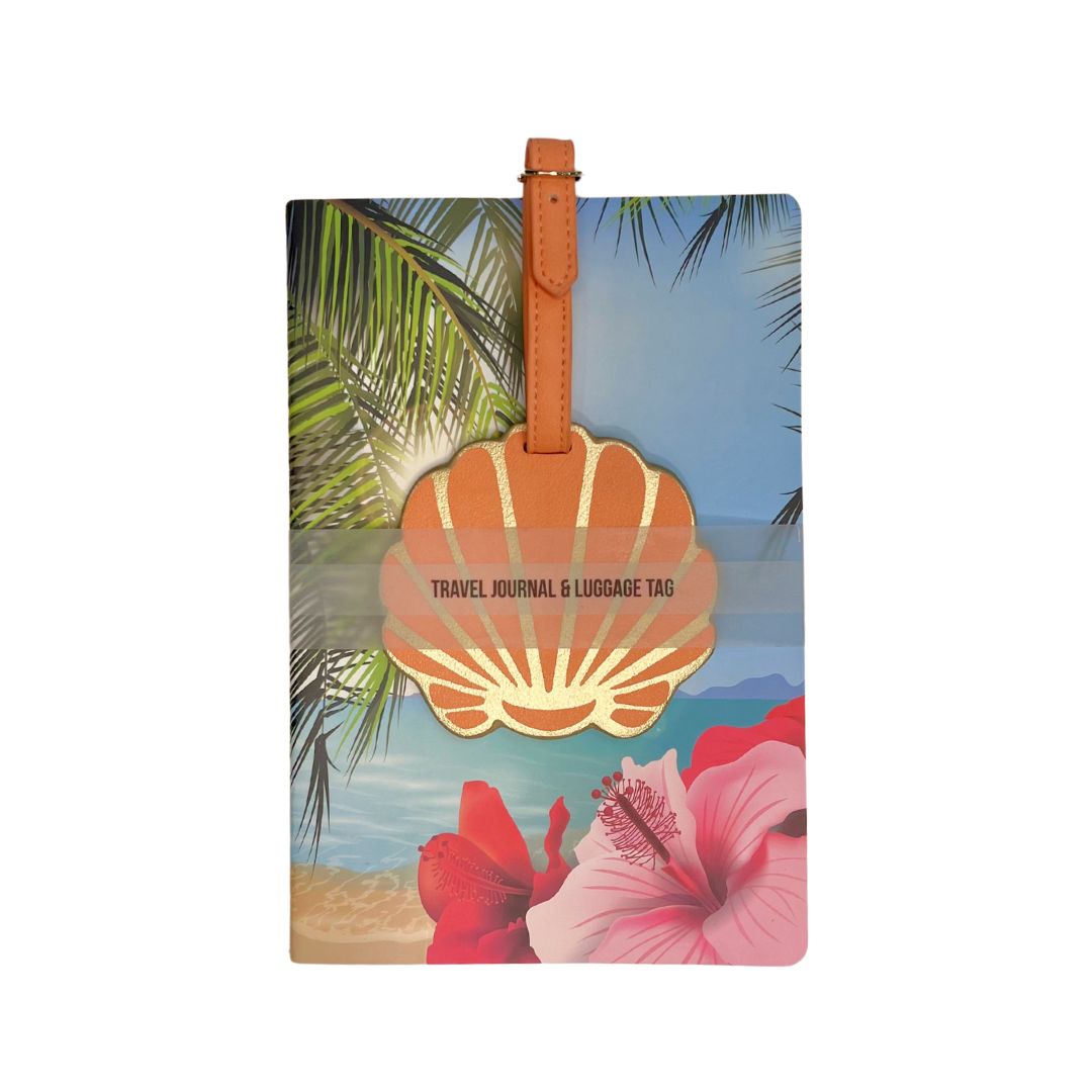 Tropical Travel Journal & Shell Vegan Leather Luggage Tag Set