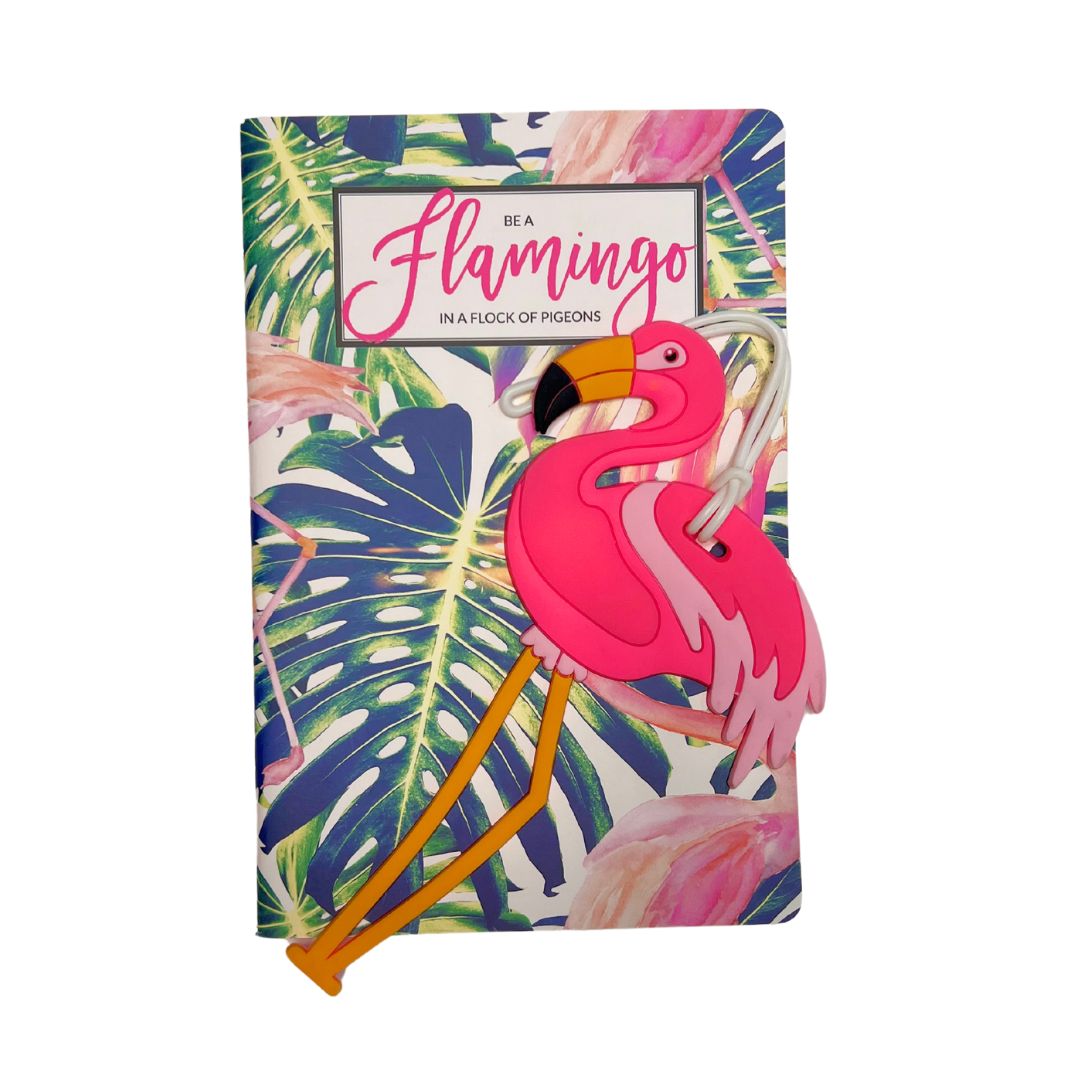 Travel Journal & Silicone Luggage Tag Set Flamingo