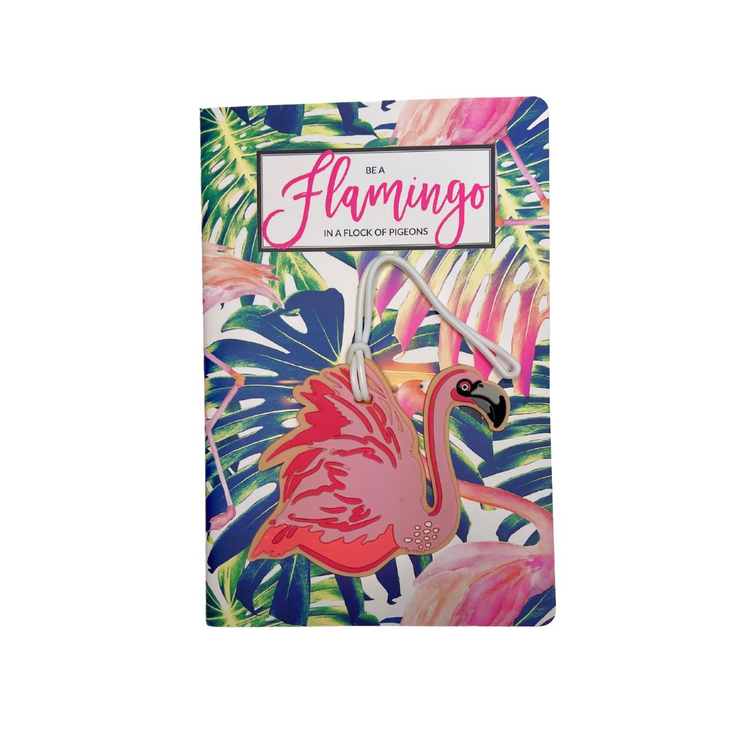 Travel Journal & Silicone Luggage Tag Set Sophisticated Flamingo