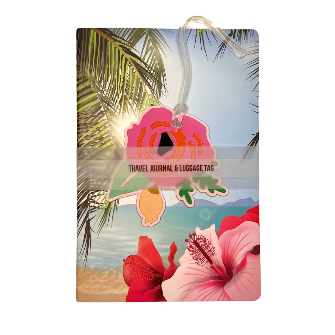 Tropical Travel Journal & Pink Flower Luggage Tag Set