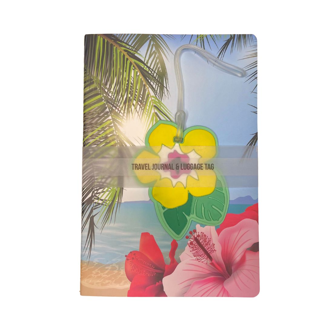 Tropical Travel Journal & Yellow Flower Luggage Tag Set